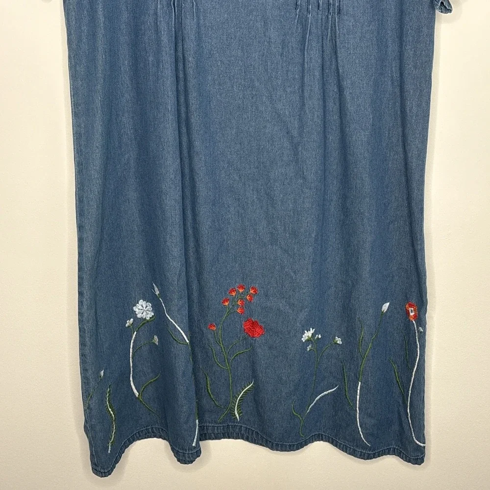 Country Store Modest Dress Women's Large Embroidered Denim Cottagecore Trad Farm - Picture 4 of 10